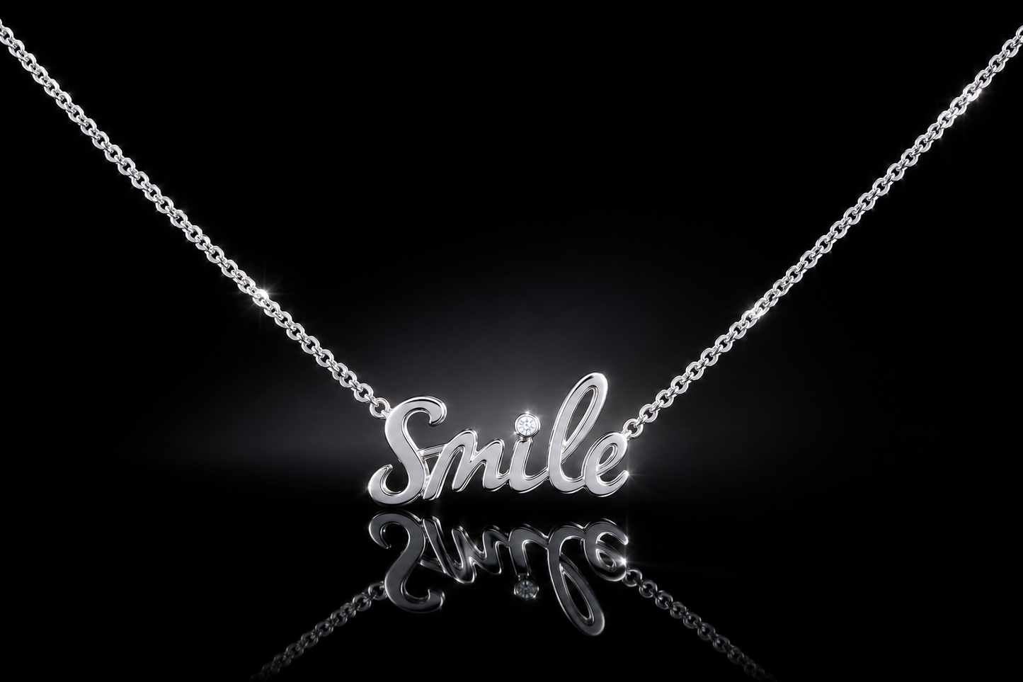14K/Rhodium Finished CZ Accented Smile Necklace