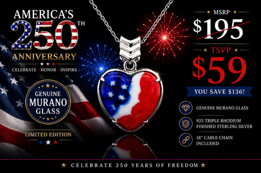 15mm Murano Glass American Flag Heart Shaped Pendant