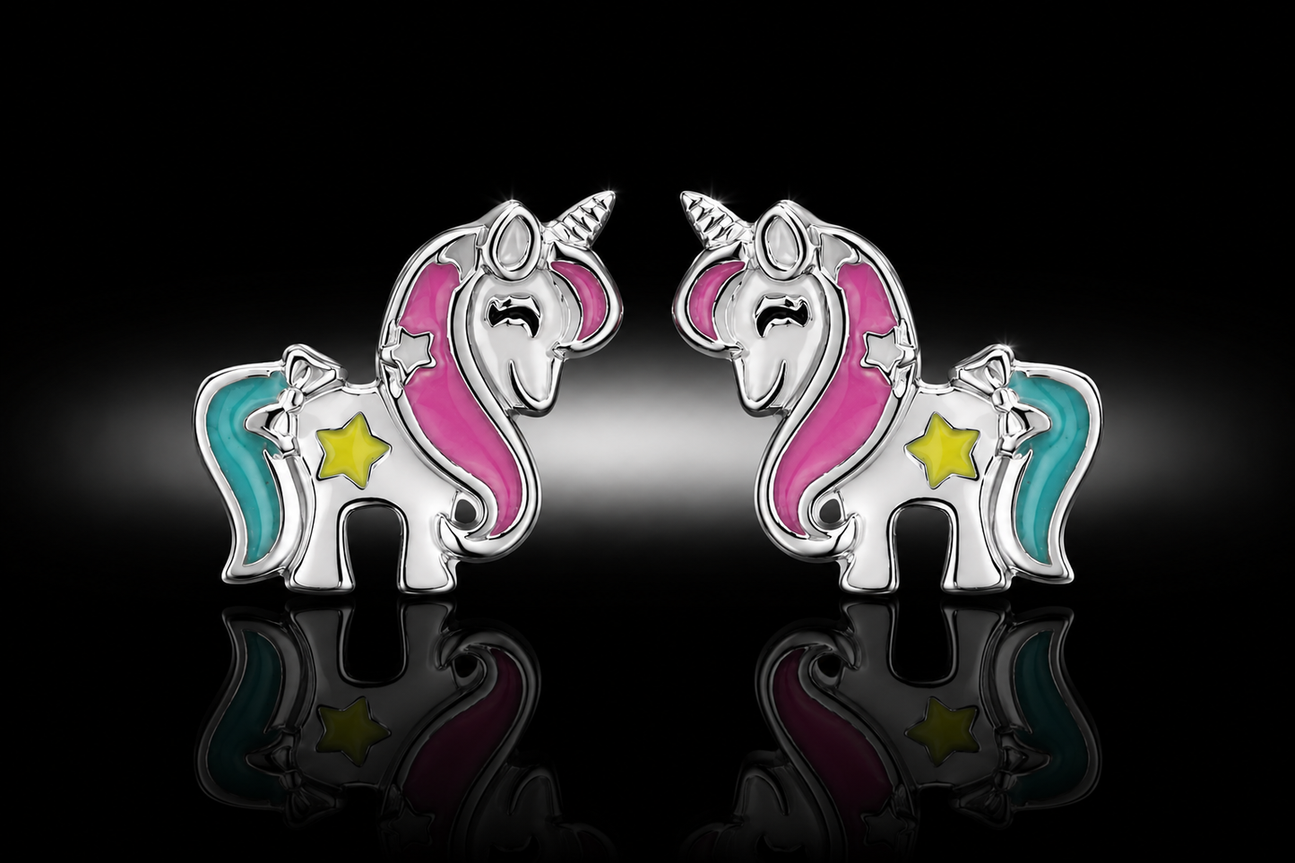 925 Rhodium & Enamel Unicorn Stud Earrings for Kids (Ages 4-15)