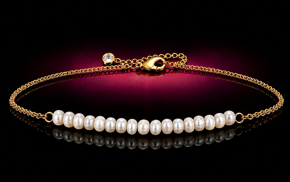 18K Yellow Gold over Titanium Stainless Steel Pearl & Beaded Bracelet Set with Crystal Extender