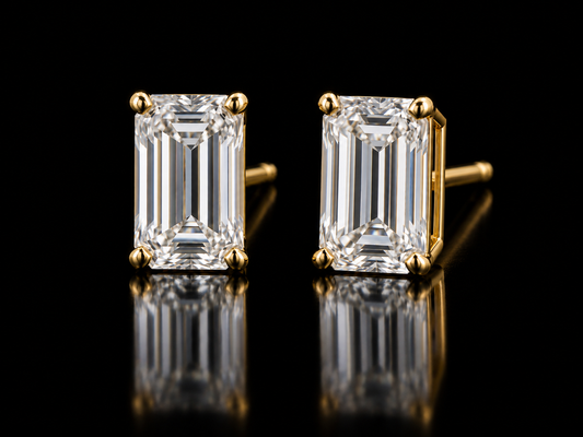 14kt Yellow Gold 2 CTW (VS1-F) Emerald Cut Lab Diamond Stud Earrings