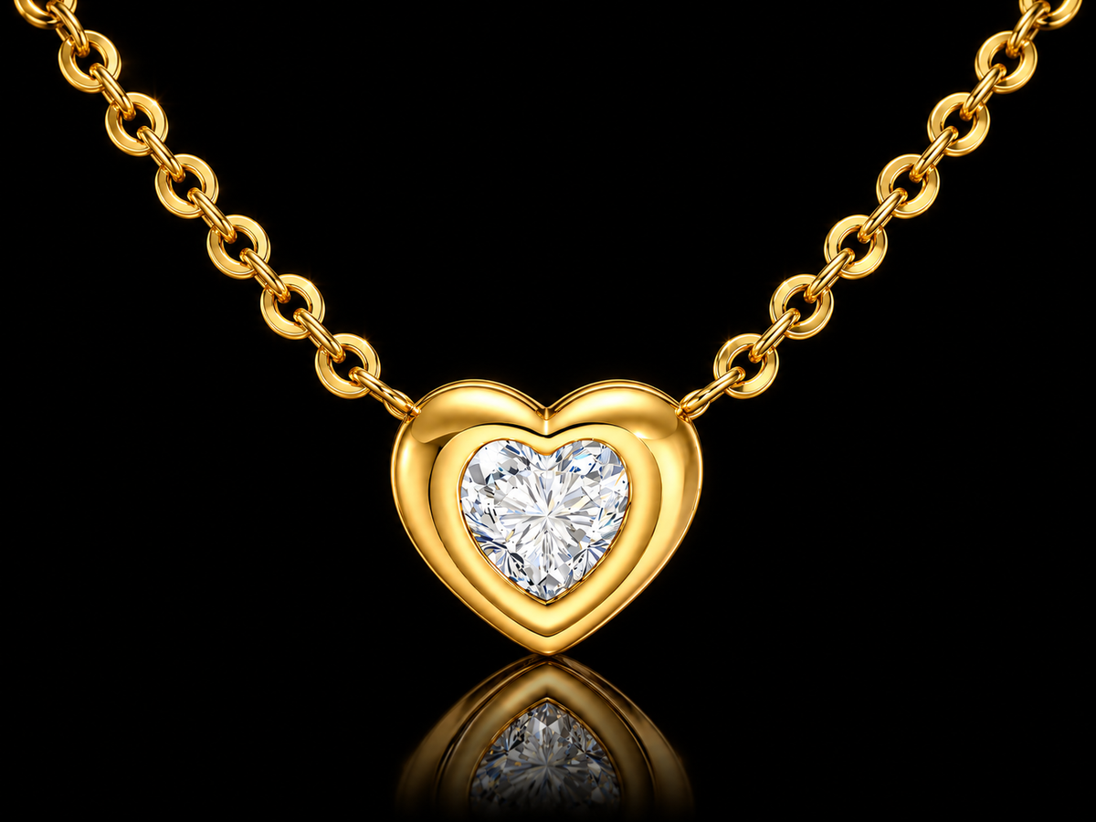 18kt Gold over Titanium Steel "Heart of Hearts" Necklace, 16"+2"