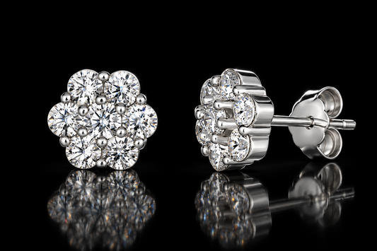 950 Platinum Finished Petite Fleur 7 Diamond Crystalline Stud Earrings by Anna Zuckerman