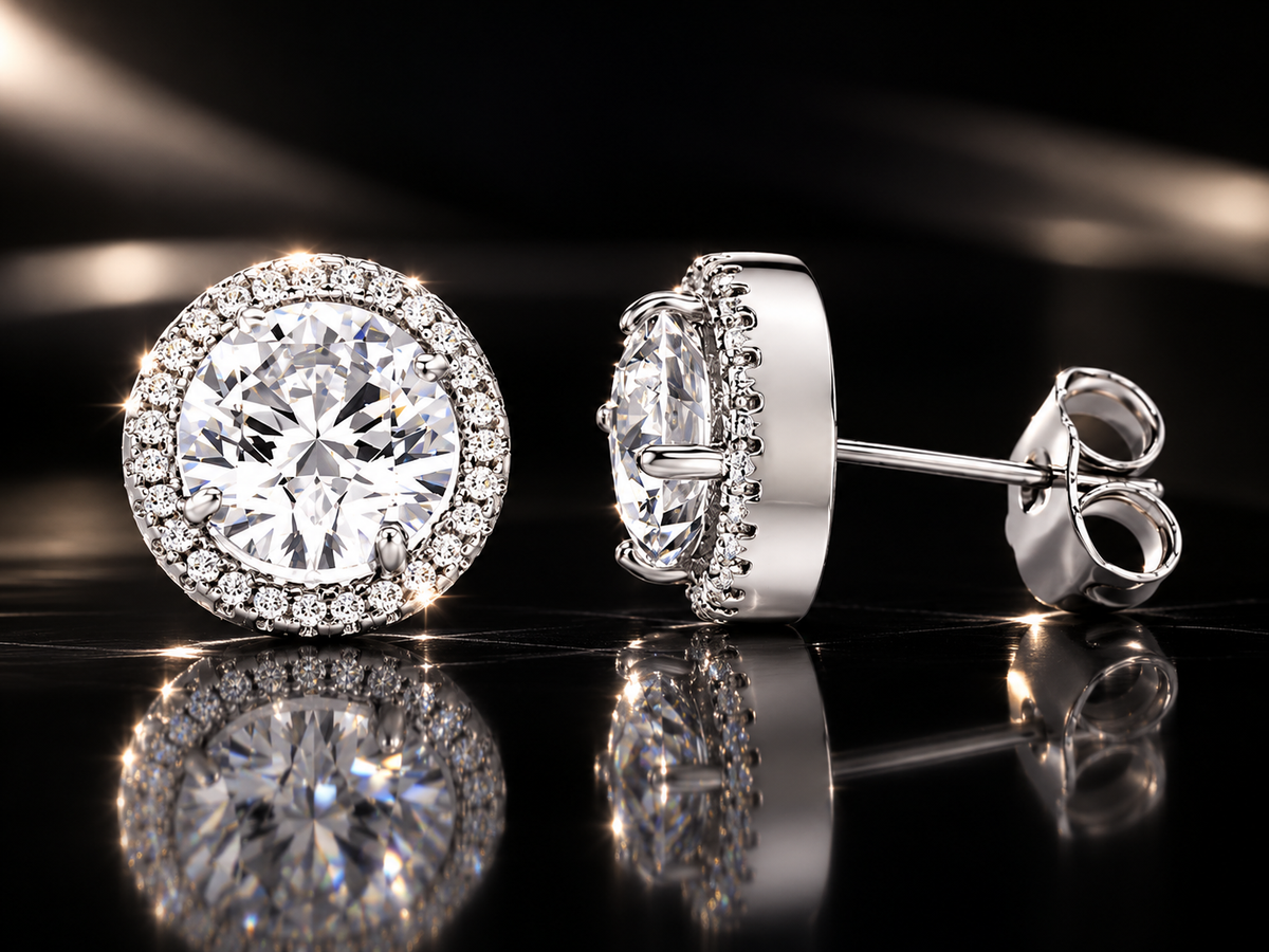 14kt White Gold Finished 5 CTW Diamond Crystalline Halo Stud Earrings by Anna Zuckerman