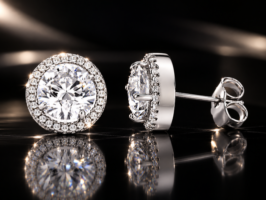 14kt White Gold Finished 5 CTW Diamond Crystalline Halo Stud Earrings by Anna Zuckerman