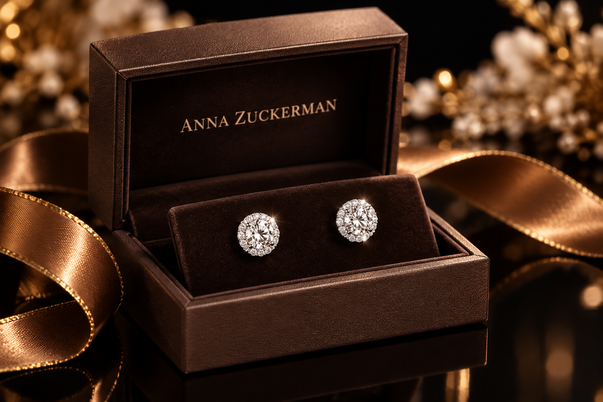 14kt White Gold Finished 5 CTW Diamond Crystalline Halo Stud Earrings by Anna Zuckerman