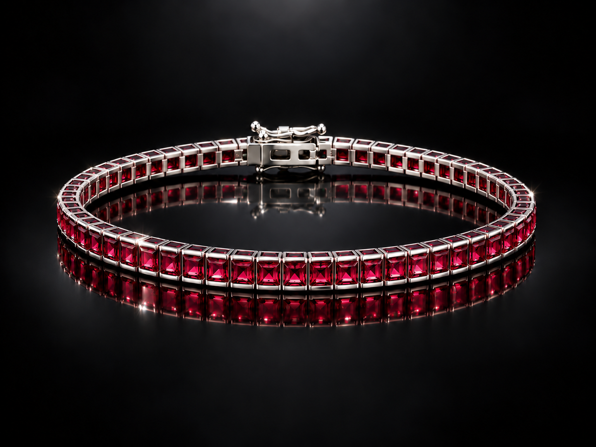 925 Triple Rhodium 6.75 CTW Lab Gemstone Channel Set Bracelets - Ruby, Sapphire & Emerald