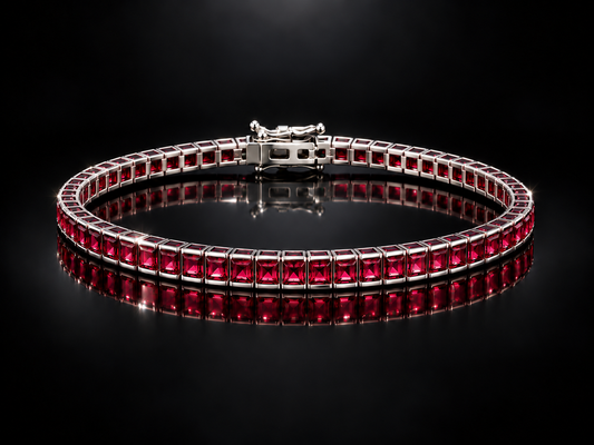 925 Triple Rhodium 6.75 CTW Lab Gemstone Channel Set Bracelets - Ruby, Sapphire & Emerald