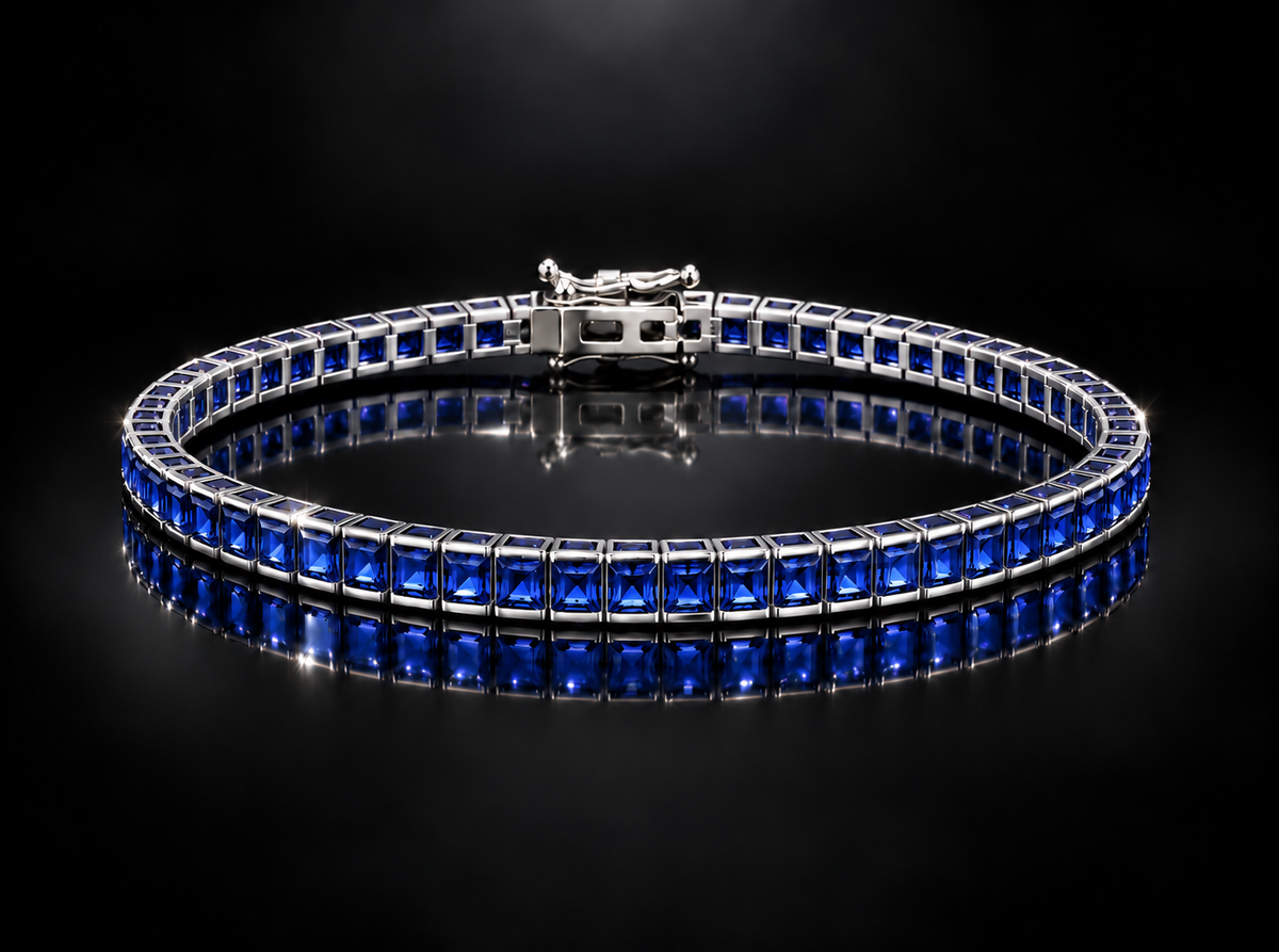 925 Triple Rhodium 6.75 CTW Lab Gemstone Channel Set Bracelets - Ruby, Sapphire & Emerald
