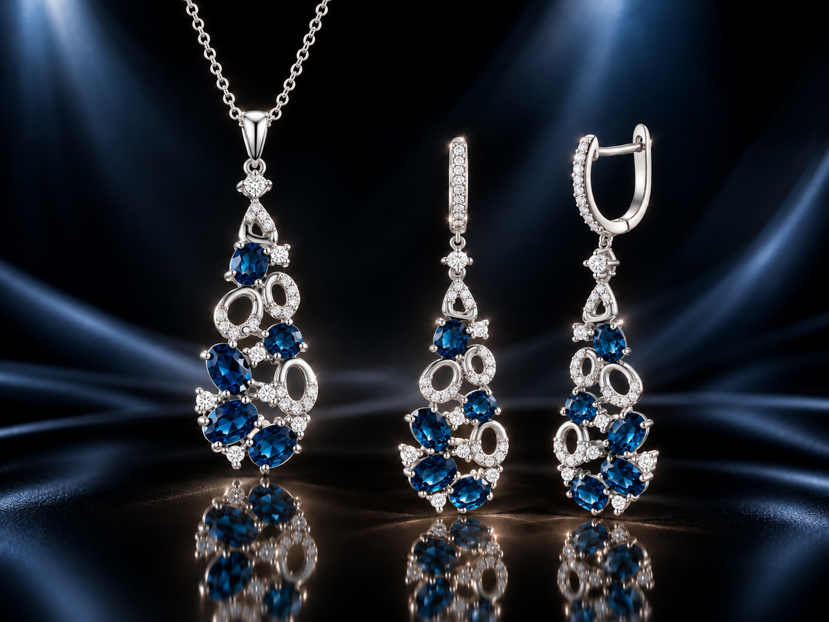 925 Italian Sterling Silver 10.56 CTW London Blue & White Topaz Pendant & Earring Set