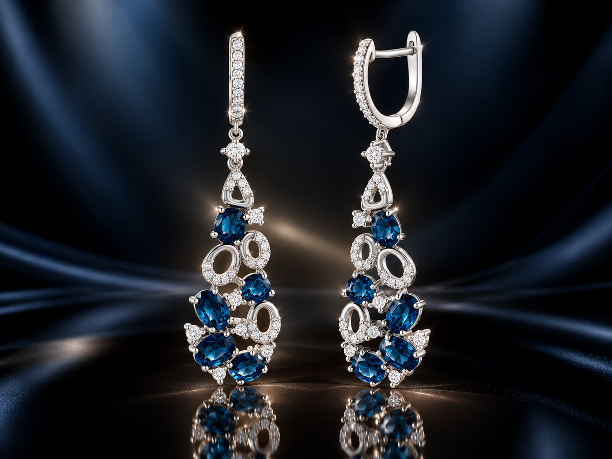 925 Italian Sterling Silver 10.56 CTW London Blue & White Topaz Pendant & Earring Set