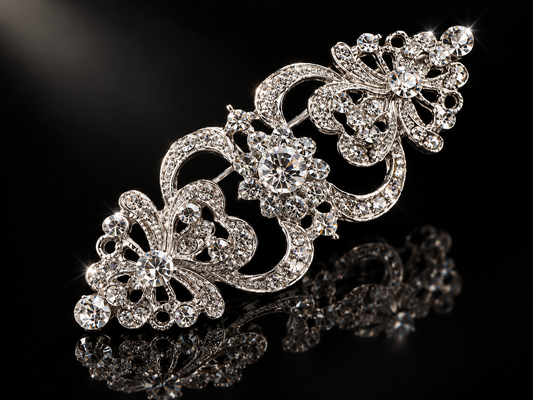 75mm Genuine Pave Crystal Royal Lace Scrollwork Brooch