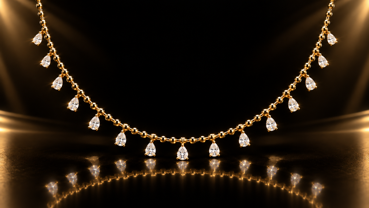 14kt Yellow Gold Finished Stainless Steel 1.75 CTW White Sapphire Beaded Necklace, 16"+1"