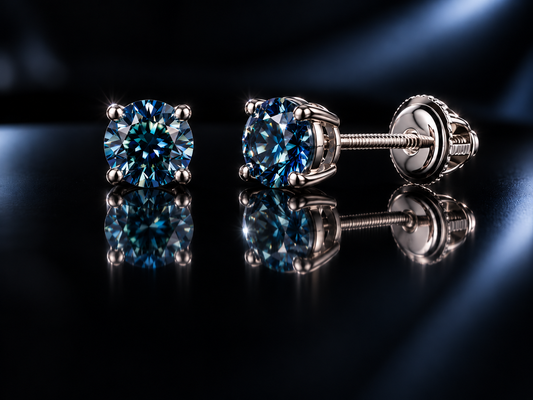 925 Rhodium .60 CTW Genuine Moissanite Screw Back Stud Earrings - Blue or Pink