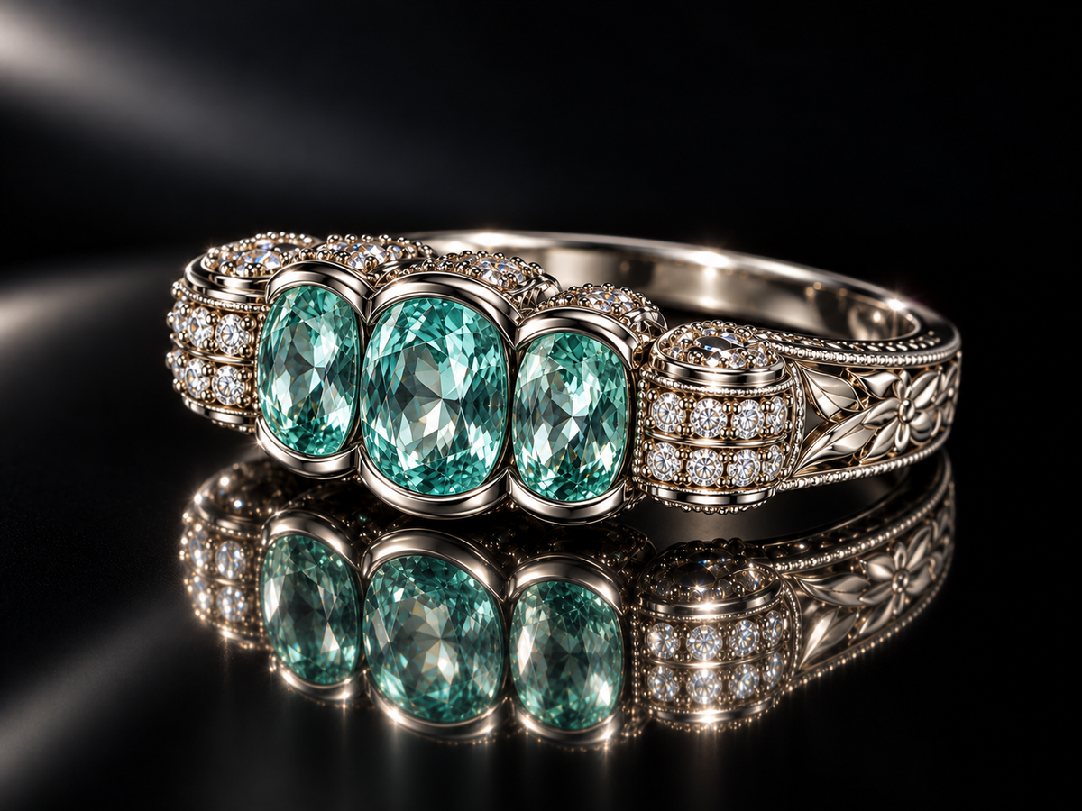 Vintage 14kt White Gold 1.75 CTW Genuine Paraiba Tourmaline & Diamond Ring, Circa 1980s