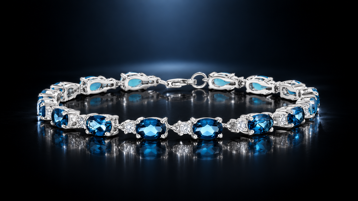 925 Triple Rhodium Italian Sterling Silver 9.44 CTW London Blue & White Topaz Bracelet