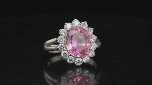 925 Triple Rhodium Lab Pink & White Sapphire Split Shank Ring