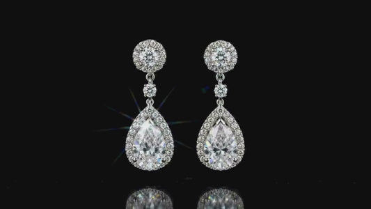 Triple Rhodium Finished Pear Shape Statement Drop Earrings