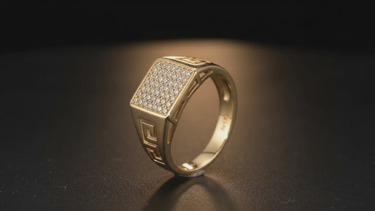 10kt Yellow Gold .33 CTW Diamond Pave Greek Key Men's Ring