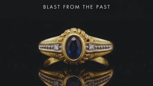 Vintage 18kt Yellow Gold Genuine Sapphire & Diamond Ring, Circa 1930s
