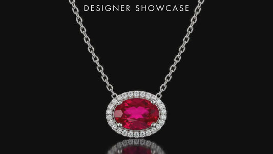 925 Rhodium Sterling Silver .81 CTW Lab Ruby and Natural Diamond Necklace, 16"+2"