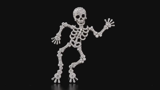 Pave Crystal Dancing Skeleton Brooch, 90x70mm