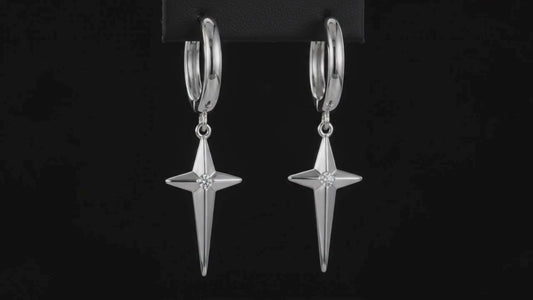 CZ Accented Cross Huggie Hoop Earrings - Rhodium or 14kt Gold Finish